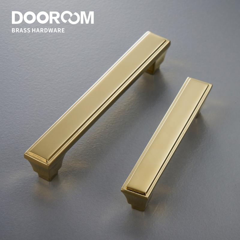 Dooroom Brass Furniture Handles Modern American Shiny Gold PVD Pulls Wardrobe Dresser Cupboard Cabinet Drawer Show Box Knobs
