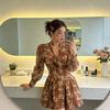 Coffee break French temperament old money wind floral dress children's summer new long-sleeved chiffon waist skirt