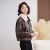 Fashion fleece thickened leather jacket women's winter new retro locomotive leather jacket short top
