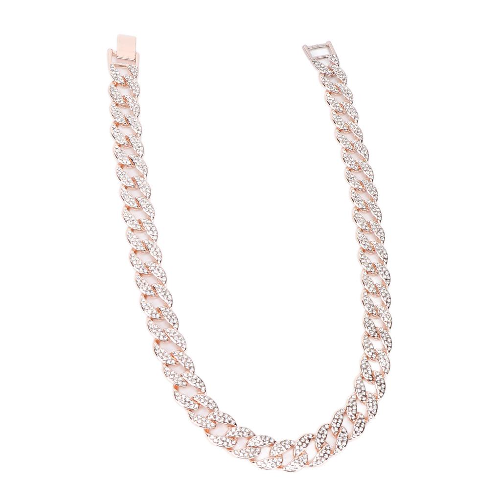 Cuban Necklace Men Women Stylish Elegant Shiny Rhinestones Hip Hop Necklace Jewelry Gift for Party (18inch)