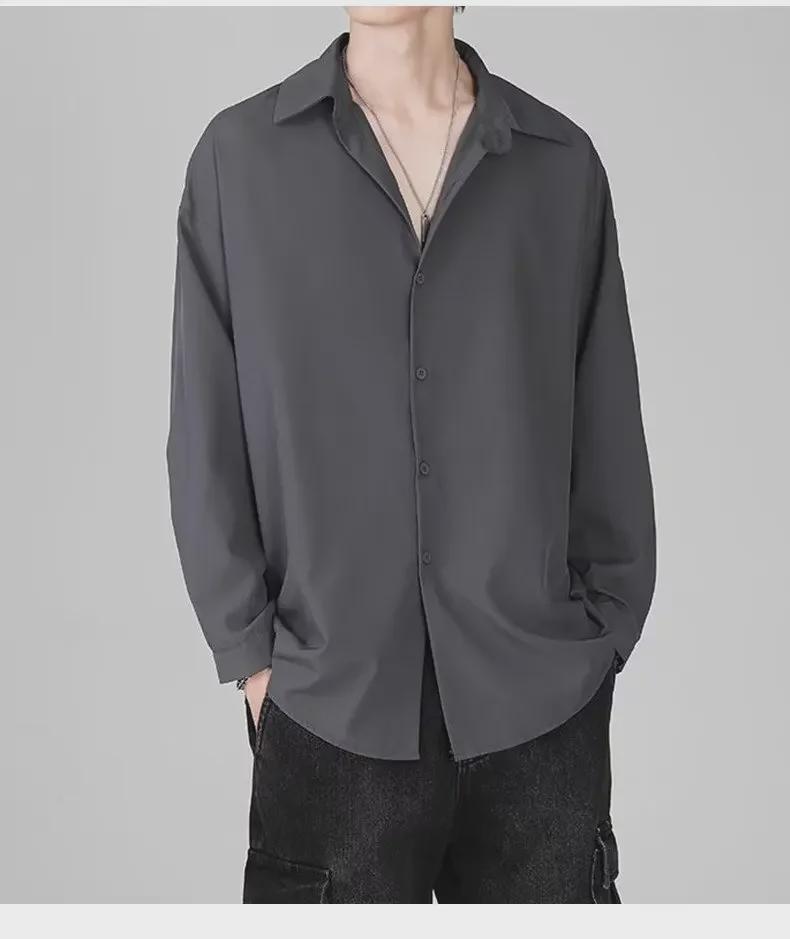 Men's Casual Loose-Fit Long-Sleeve Shirt - Trendy Korean Style for Spring & Autumn