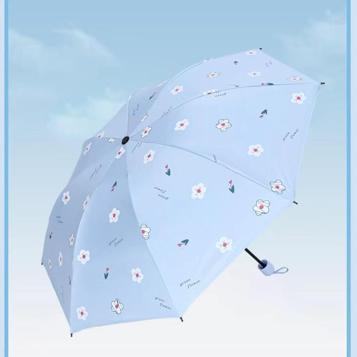 Compact Black Vinyl Folding Umbrella for Female Students - Sun & Rain Protection, Small Fresh Style.