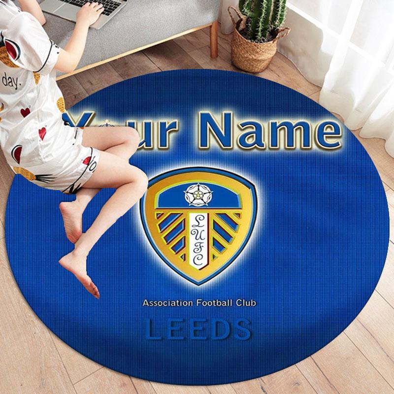 Leeds United Custom Name Round Area Rug,Carpet Rug for Living Room Bedroom Sofa Playroom Decor,Non-slip Floor Mat