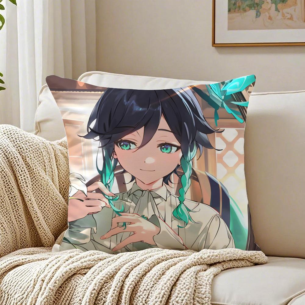 Popular Genshin Impact Venti Pillow Cushion Cover Pillowcase Anti-Dustmite Living Room Sofa Decor Cushion Room