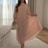 European and American women's clothing, new spring models, gentle wind stand-up collar loose pleated horn sleeve dress