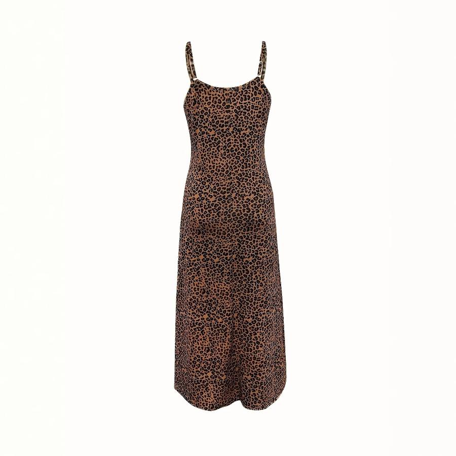 New Leopard Print Butterfly Floral Dress V-Neck Sleeveless Maxi Dress for Women