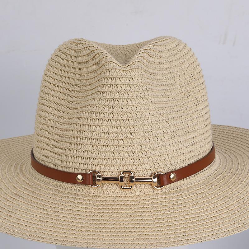 Retro European & American Straw Hat with Leather Buckle and Creative Hatband Decoration