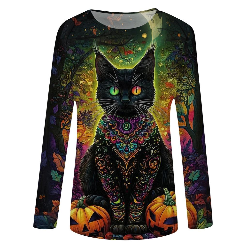 Women's Halloween Printed Round-neck Loose Long-sleeved Top
