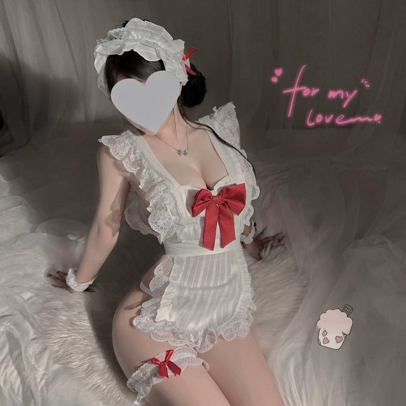 Bow Pure Maid Naked Back Apron Set Free Uniform Sexy Small Breasts