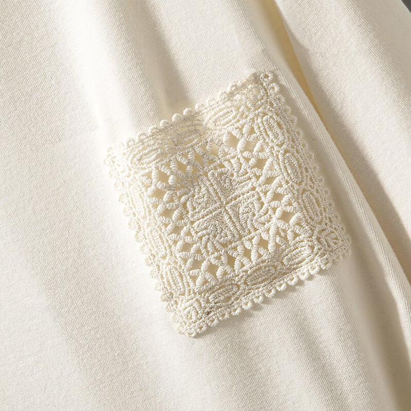 Women's Elegant Lace Pocket Semi-High Neck T-Shirt