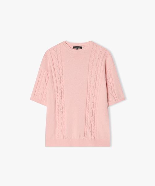 River Classy [25Ss] Llb51596 Pink Round Neck Cable Knit Half Top 105