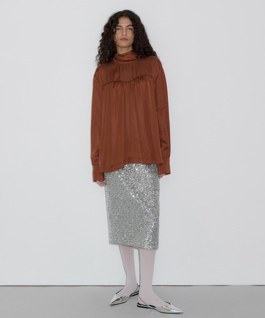 Obeodyupeulleeo Spangle Midi Skirt_Silver