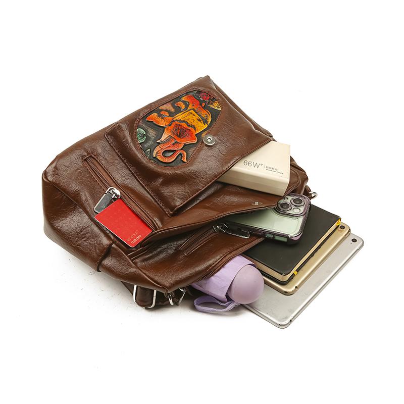 Women's Bag Embossed Elephant Shoulder Bag Large Capacity Crossbody Bag Middle-aged Mother Bag