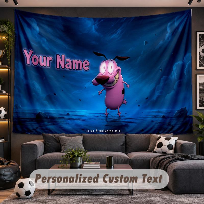 Courage the Cowardly Dog Personalized Tapestry Support Custom Name, Wall Art Home Decoration