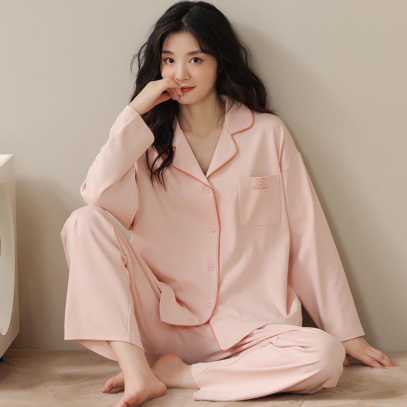 Women's Spring-Autumn Long Sleeve Cotton Pajama Set - Loose Fit, Plus Size, Outdoor-Ready Homewear.