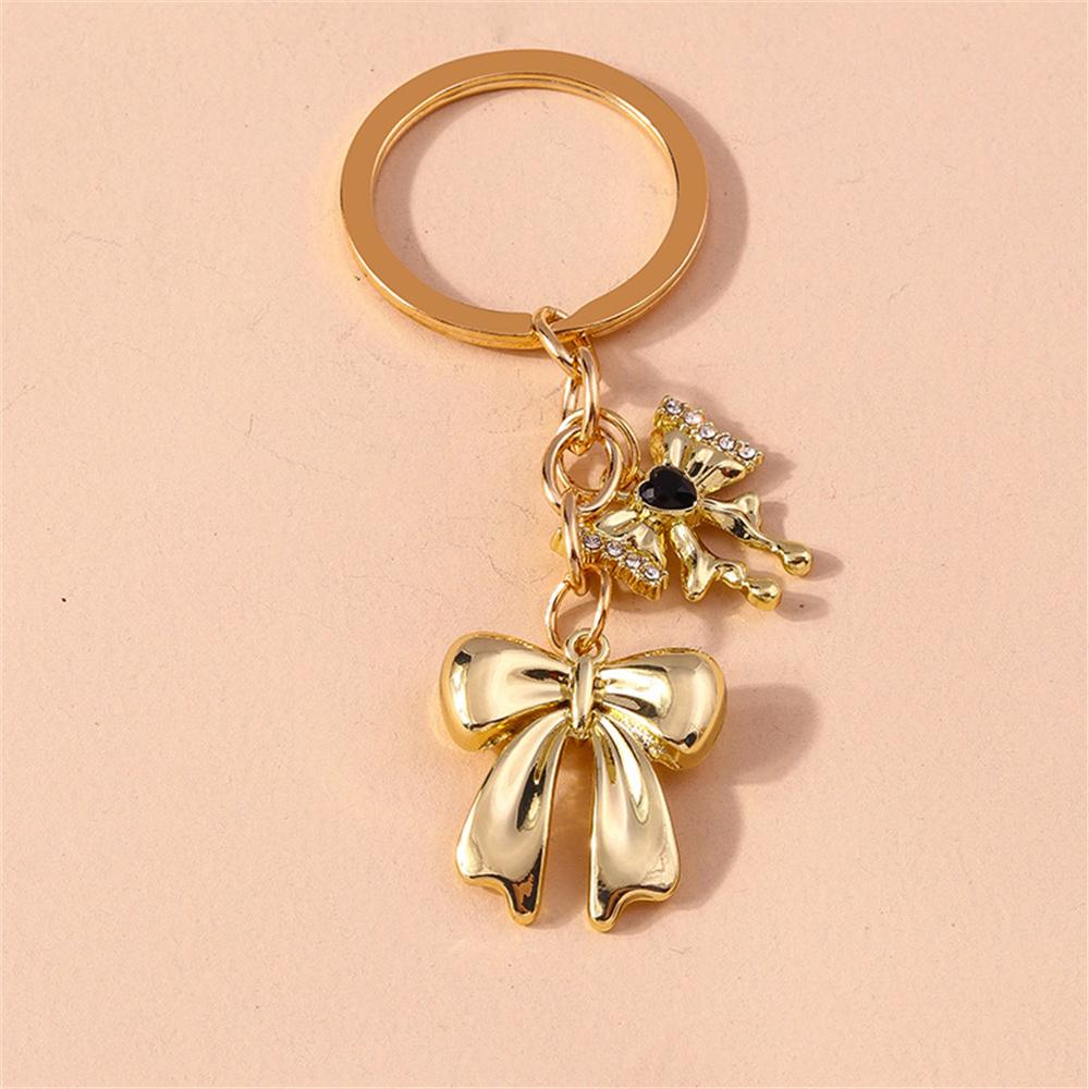 

Gold Bow Heart Keychain Pendant Charm Phone Chain Fashion Pearl Rhinestone Key Buckle Backpack Pendants Key Ring For Girls Women