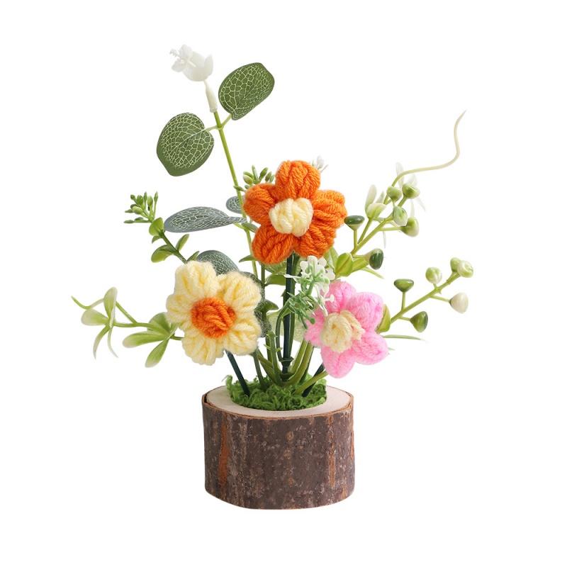 Office Potted Plants Knitted Rose Bouquet Artificial Flower Valentine's Day Party Home Decoration Anniversary Gift Wedding Decor