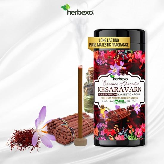Herbexo Pure Saffron (Kesar) Attar Dhoop Sticks | Long Lasting Majestic Ittar Fragrances | 100% Natural, Charcoal Free, Non Toxic, Low Smoke