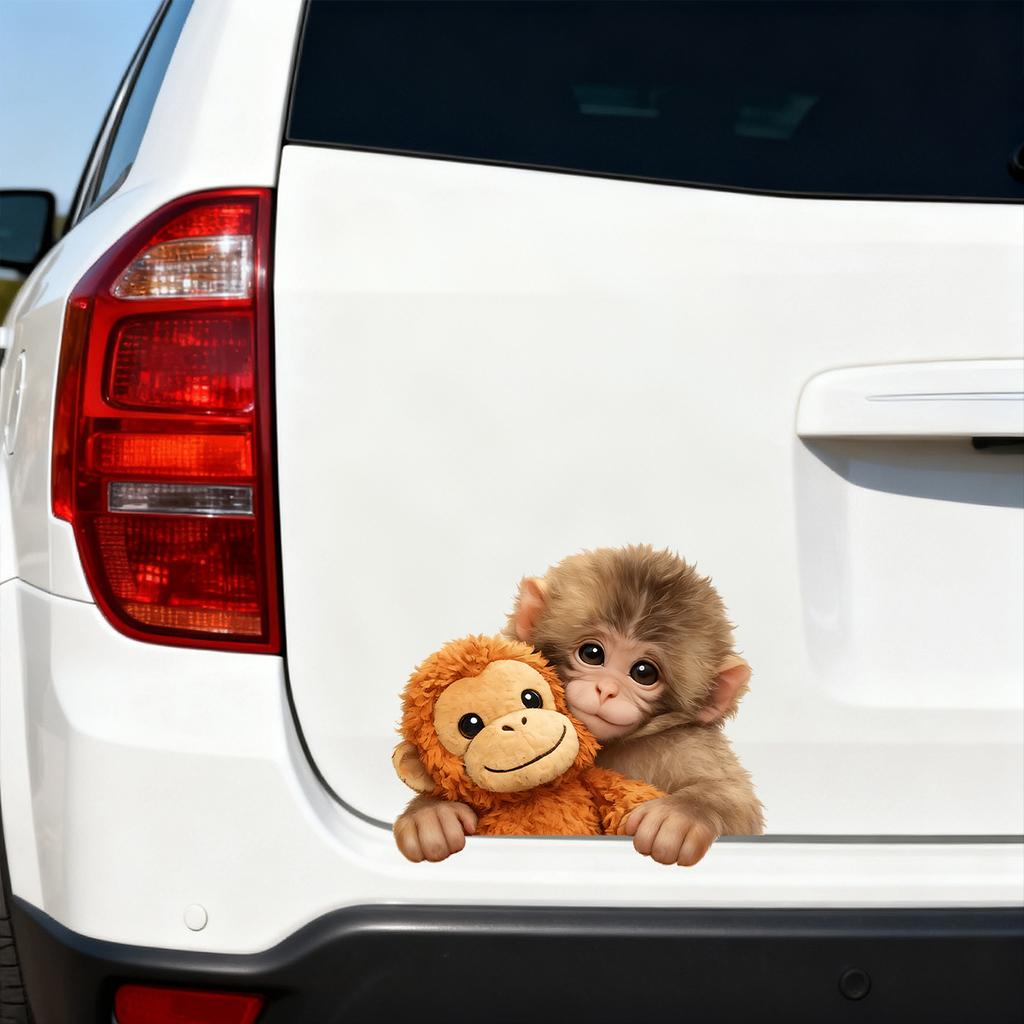 Cute Monkey Car Sticker Waterproof Vinyl Decal Scratch Cover Funny Auto Window Decor