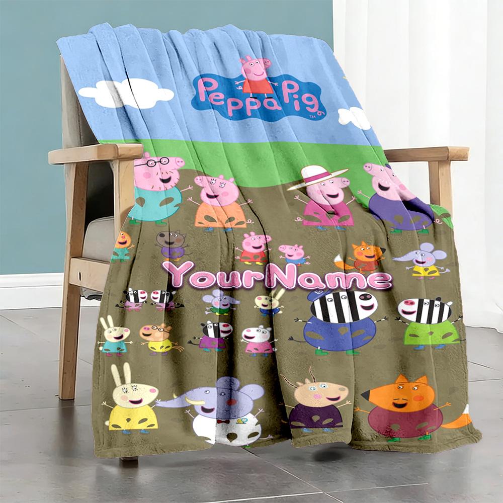 Peppa Pig Personalized Name Blanket Gift Personalized Blanket Ultra-Soft for Bed Living Room Nap Seaside Ideal for All Seasons