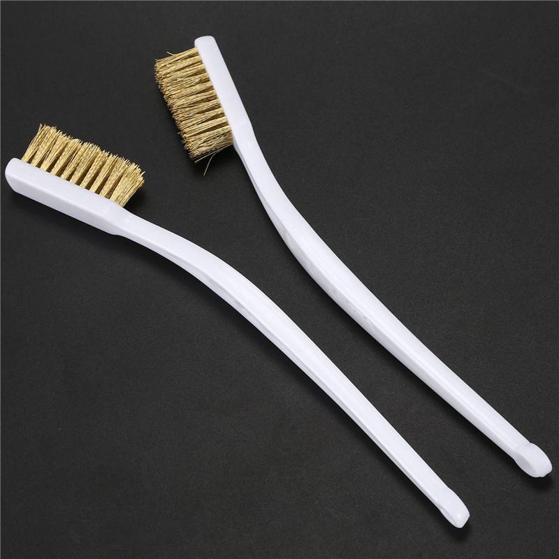 

50 Pcs 6.9 Inch Length Plastic White Handle Bristle Brush Brass Metal-B61B