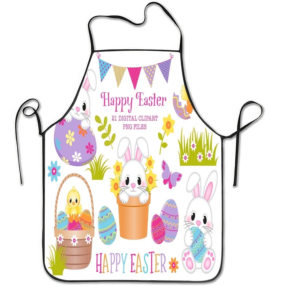 1pc Easter Holiday Apron, Easter Bunny And Chick Pattern Print Fabric, Durable And Comfortable Sleeveless Apron for Women And Men Daily Cooking Fashio
