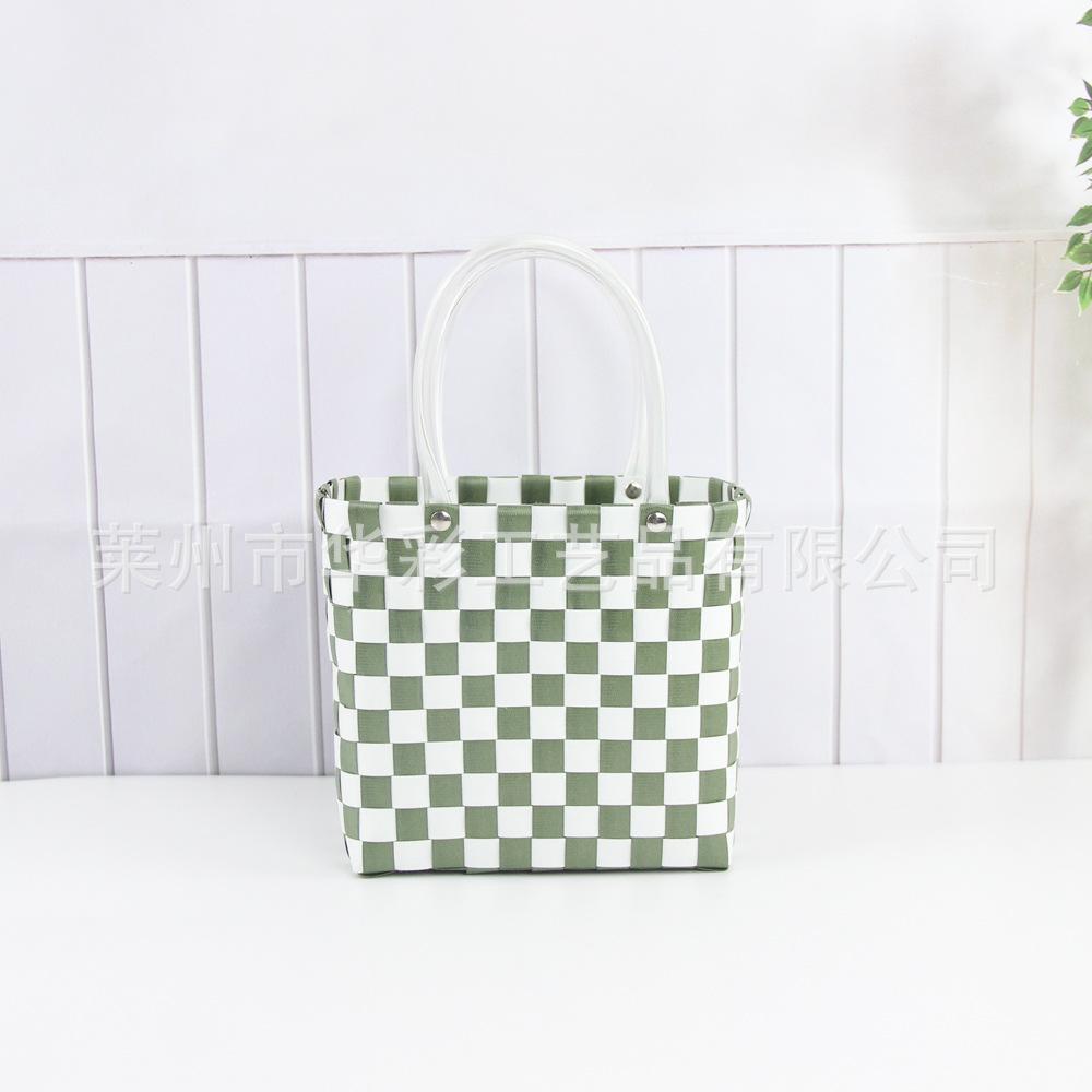 Bucket bag hand-woven contrasting color vegetable basket creative hand basket photo vacation leisure women's bag