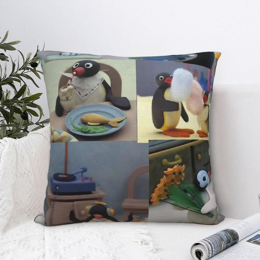 Noot Pingu Square Pillow Covers Polyester Home Penguin Cartoon Cushion Cover Cool Decorative Pillow Cover 45*45