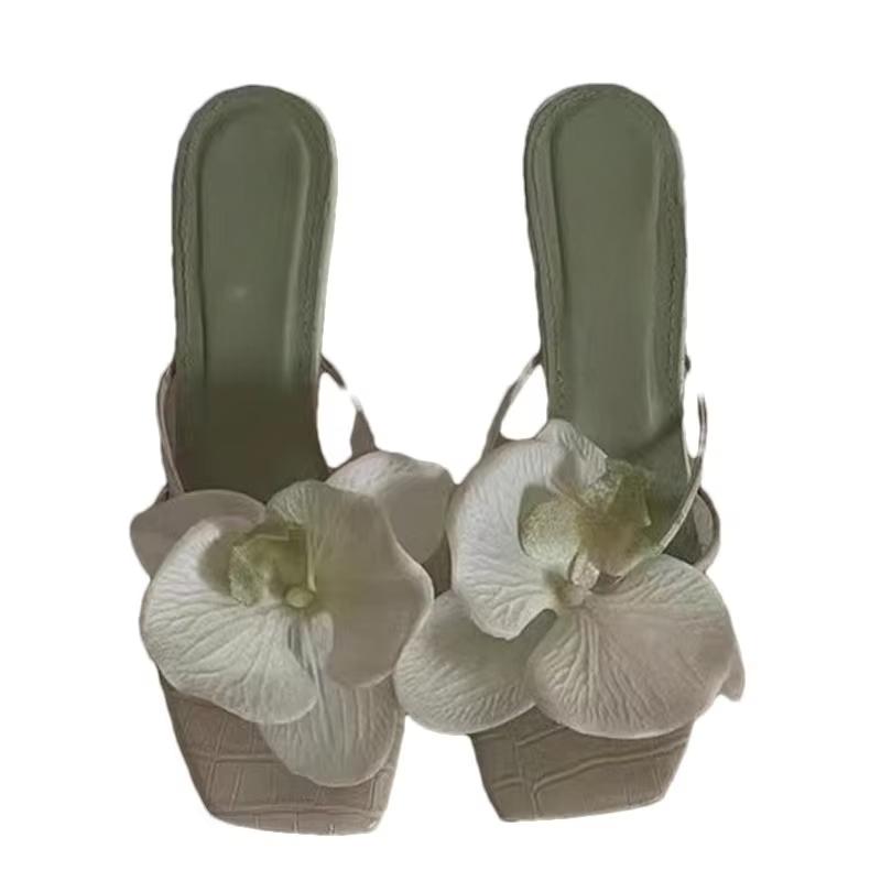 Fashion Elegant Flower Women Slippers High Heels Square Toe Official Shoes Fashion Pumps 2025 New  Trend Spring Designer Women Sandals