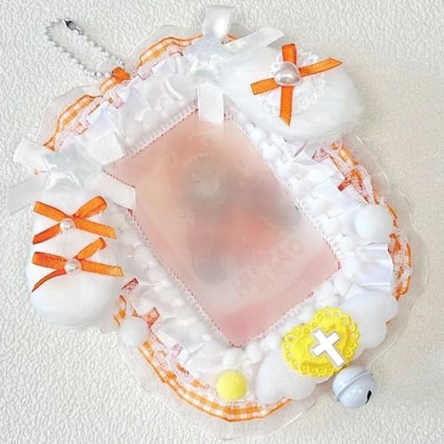 

B8 Size Trading Card Case [Rabbit Ear Gingham Check] Hard Top Loader Case for Oshikatsu (Orange, B8 Size)