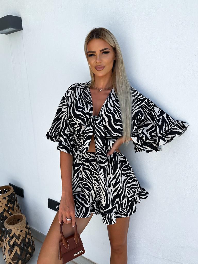 Summer Holiday Casual V-neck Printed Short Sleeve Jumpsuit Women Wide Legs
