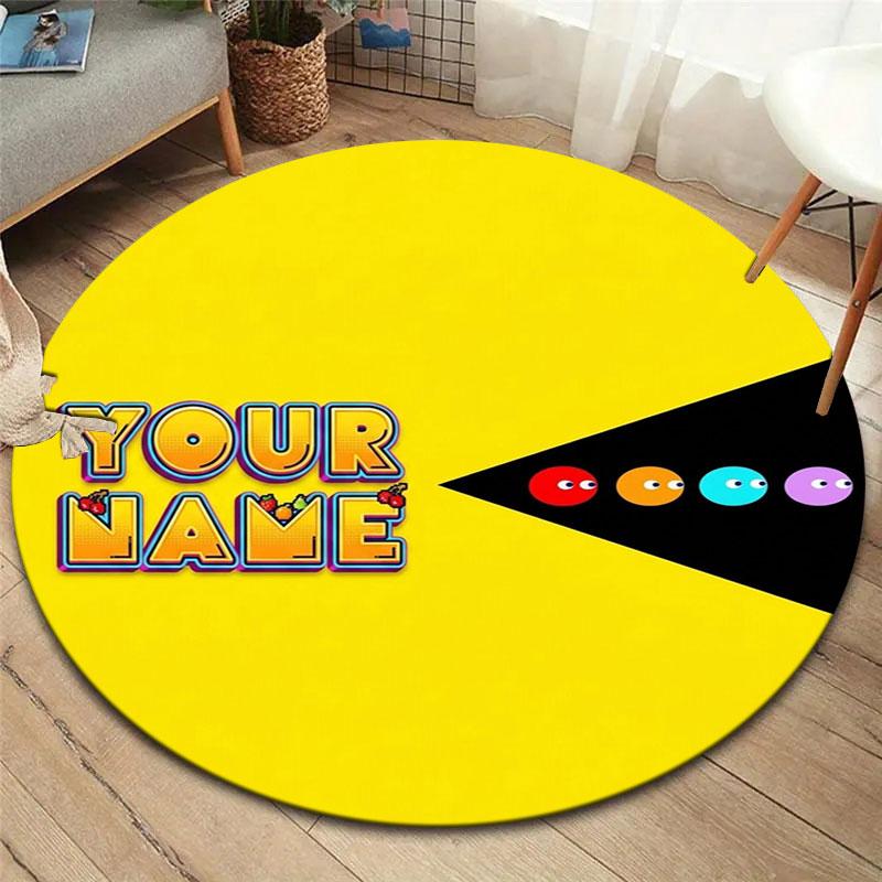 Pac-Man Custom Name Round Area Rug,Carpet Rug for Living Room Bedroom Sofa Playroom Decor,Non-slip Floor Mat