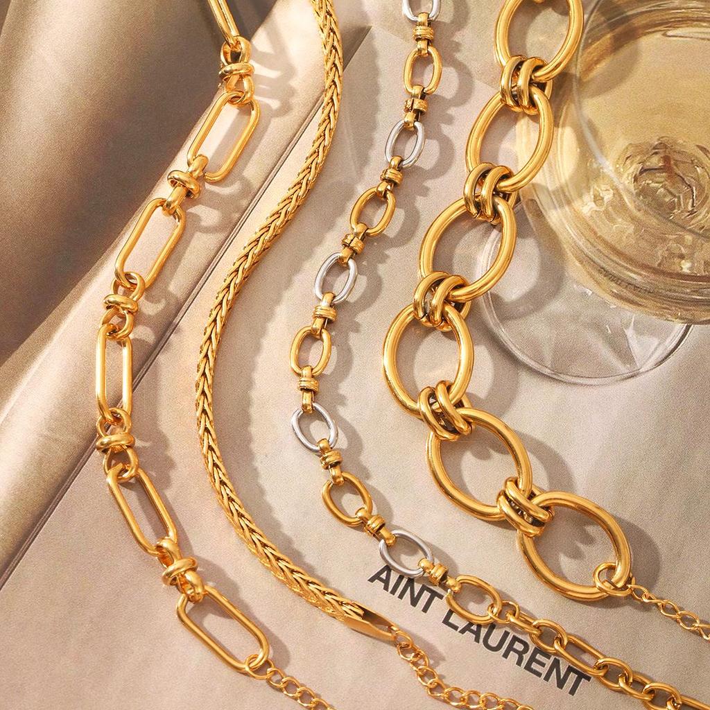 Pozłacany 18k Zestaw Bransolet ze Stali Nierdzewnej w Stylu Retro dla Kobiet - Biżuteria Ręczna w Stylu Light Luxury