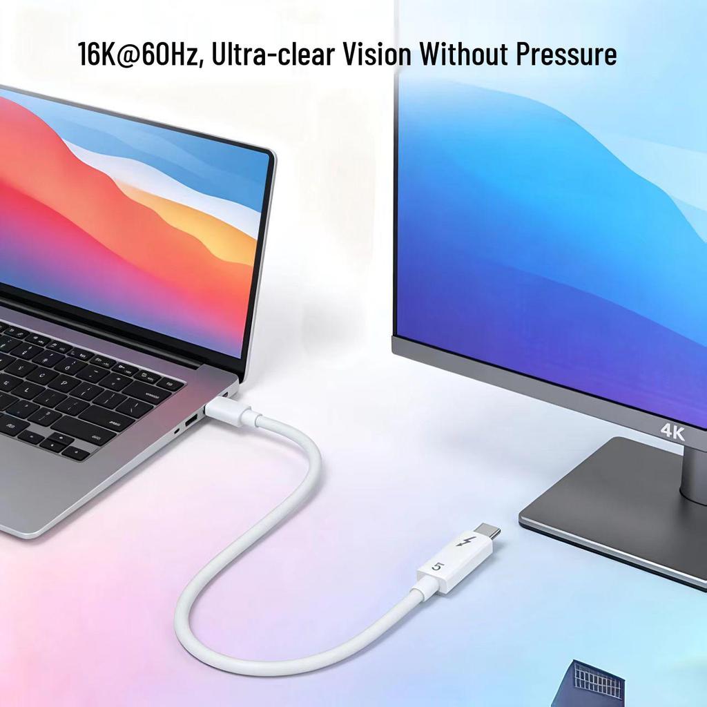 USB4/Thunderbolt 5 Dual Type-C Cable, 80Gbps Bi-directional, PD240W Fast Charging/Data Cable for Laptop & Phone.