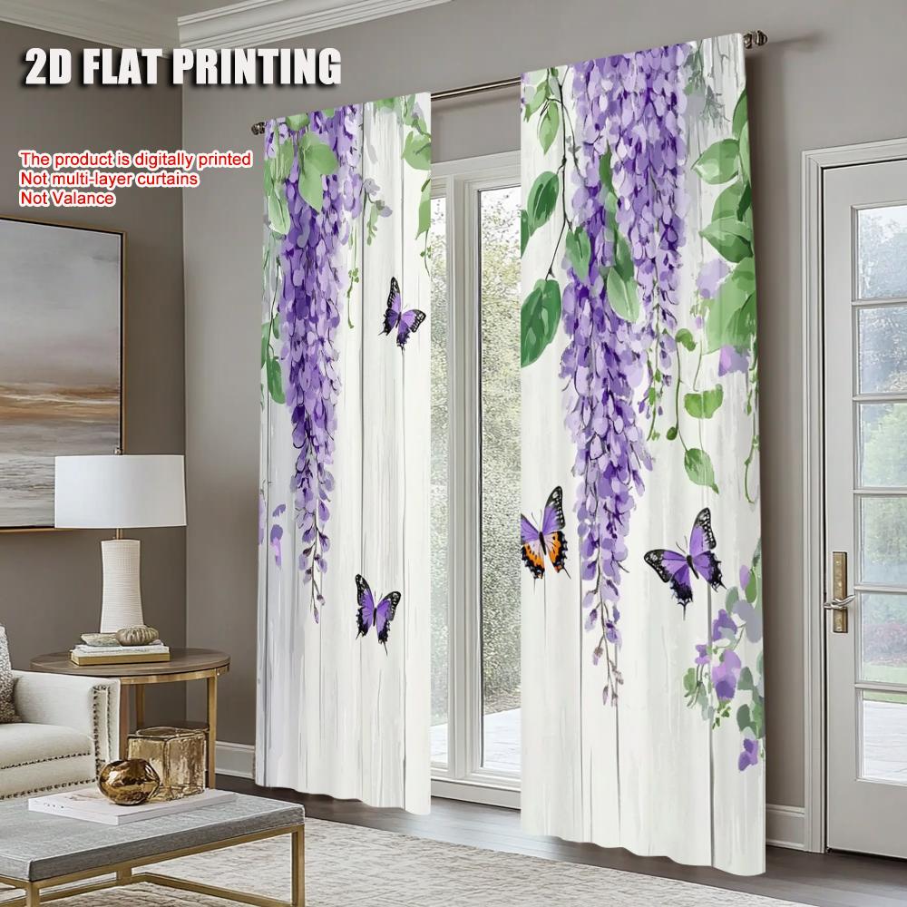 2pc    Window Curtains Charming Wisteria and Butterfly Versatile Polyester  Without Electricity summer party decorations for