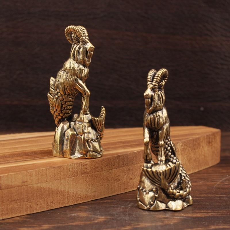 Handcrafted Chinese Zodiac Goat Sculpture Money Step Sheep Figurine Desktop Ornament for Home Office Feng Shui Decor Gift