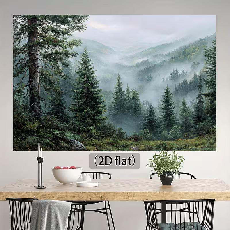 2D Foggy Mountain Pine Trees Backdrop for Landscape and Outdoor Photography 47.2x31.5inch/120*80cm