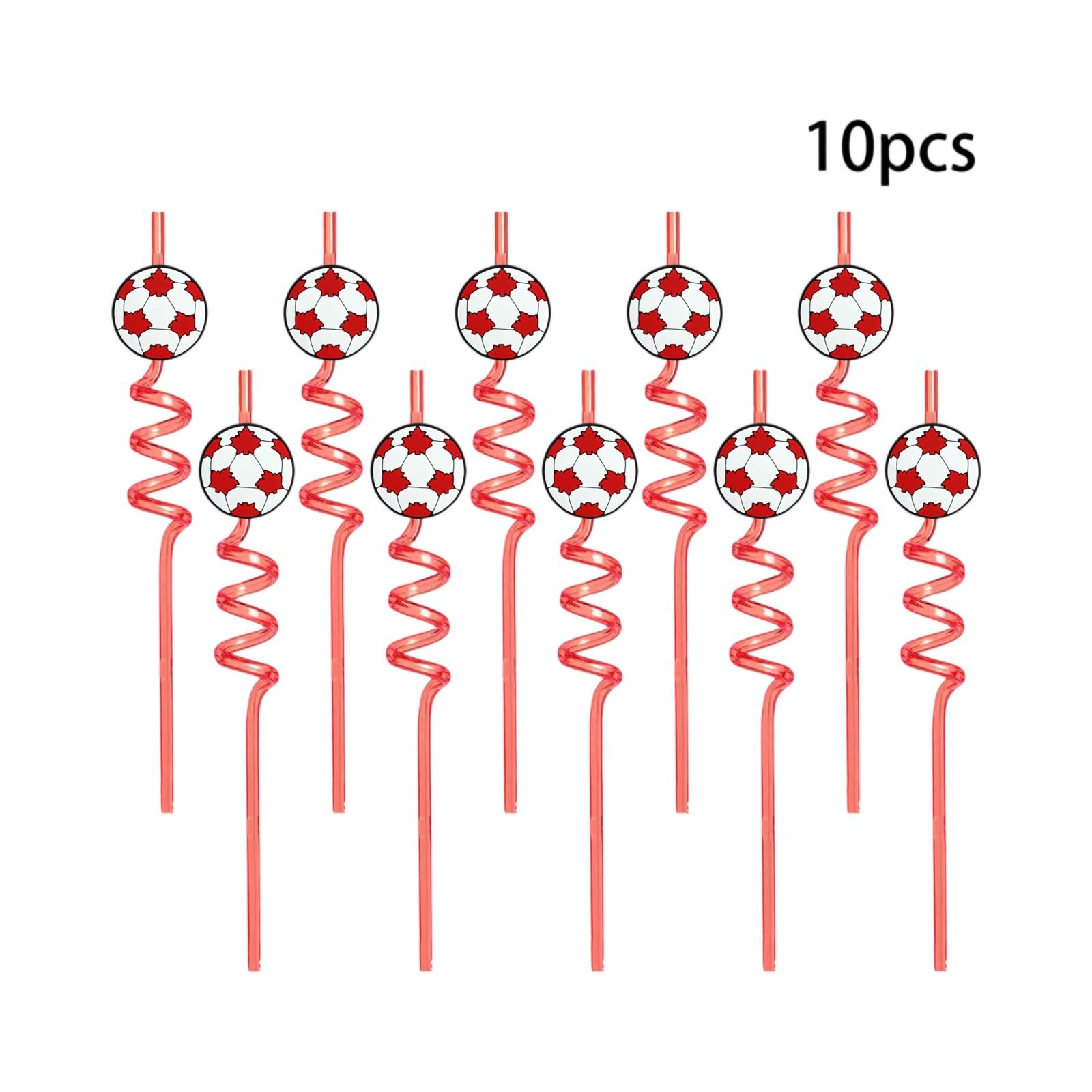 Football Themed Cartoon Spiral Straw Set with Creative Design 10PC One Size красный