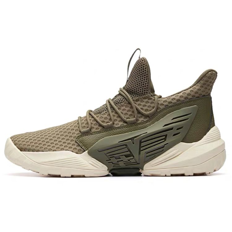 Anta Dominator Shock Absorbing Wear Resistant Mid Top Basketball Shoes Men Sneakers Khaki-Green 91911123-3