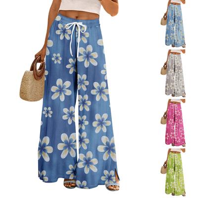 Pantalones Palazzo bohemios de verano para mujer, cintura alta, pierna ancha, estampado floral, pantalones casuales con bolsillos