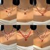 Red Fruit Pearl Beaded Necklace Multi-layer Strawberry Necklace Trendy Cherry Beads Necklace  Women