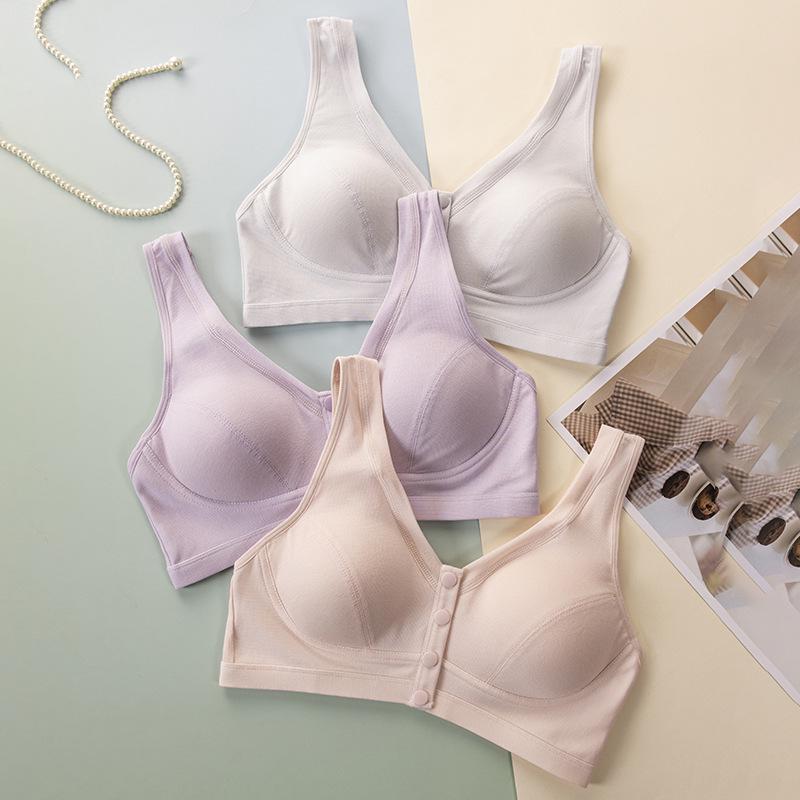 Underwire-Free Front Closure Bra for Middle-Aged & Elderly - Lightweight, Easy-Off, Solid Color Design