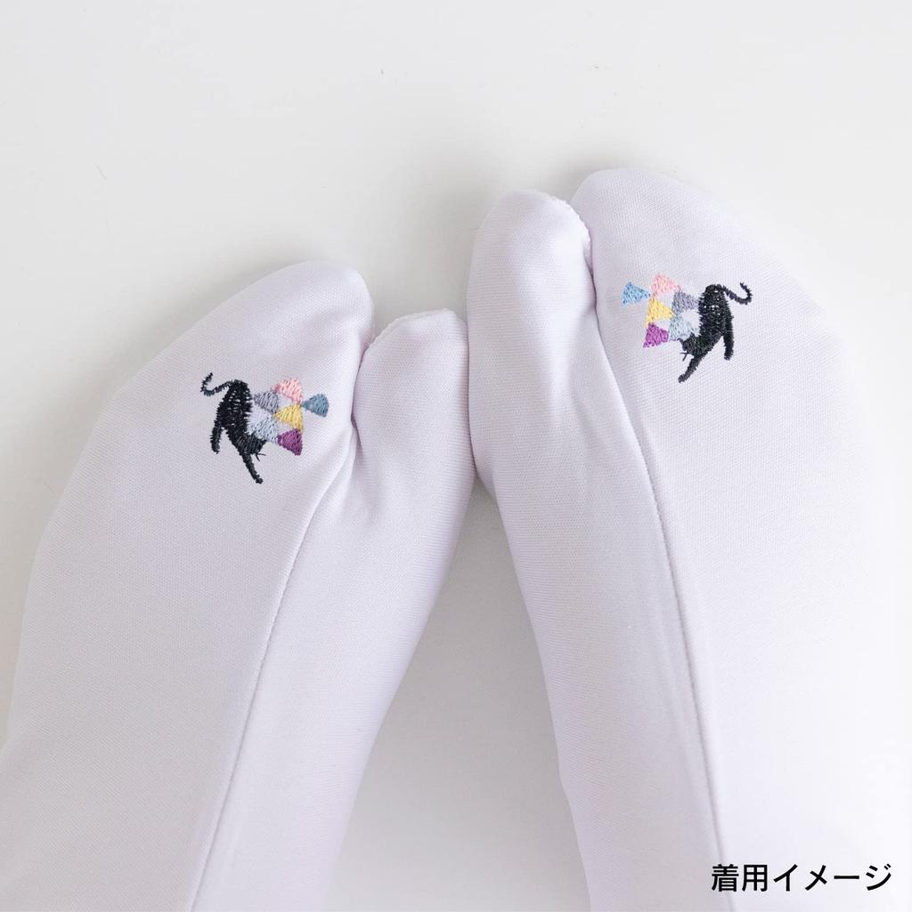 KYOETSU Embroidered Tabi Socks with Japanese Pattern and Tabi Cover Cat Women's Non-Slip (Sizes 23-24cm, Design)
