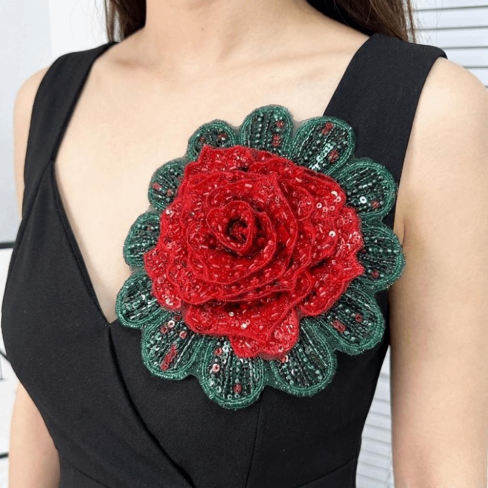 Full Diamond Rose-Shaped Patch Heavy-Duty Large Flower Applique Skirt Corsage Patch Cloth