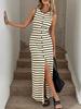 Women's Sleeveless French Stripe Knit Dress - Petite High-End Casual Summer Design