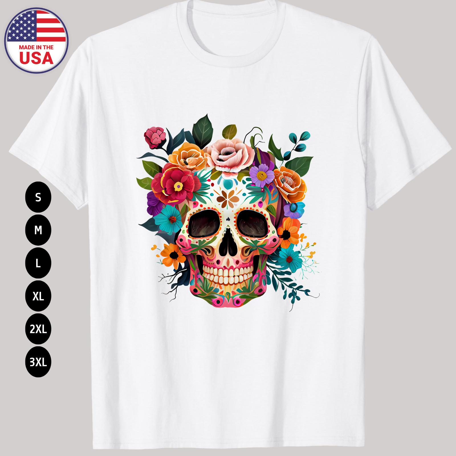 Floral Sugar Skull Men s White T-Shirt, Gift T-shirt S-3XL S разноцветный