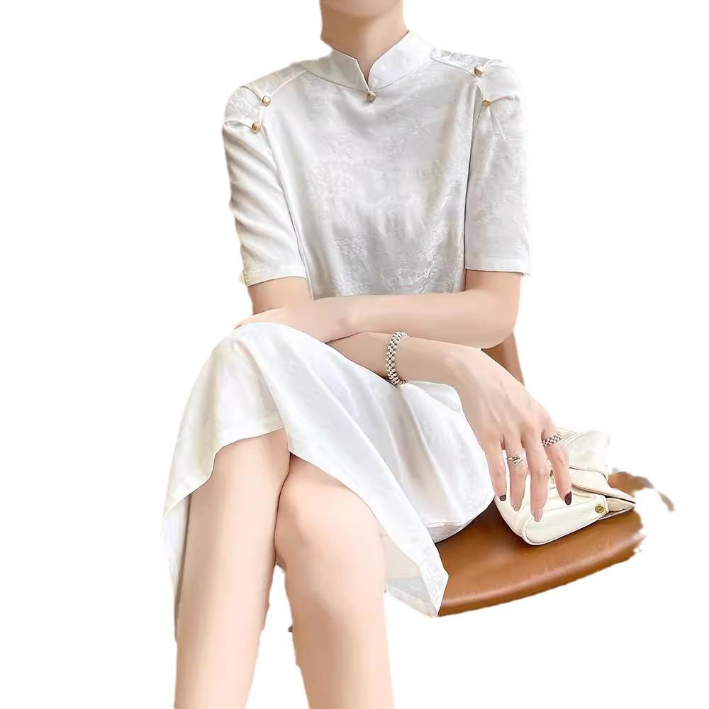 Women's Summer Stand Collar Cheongsam: Slim, Versatile, Retro Satin Long Dress