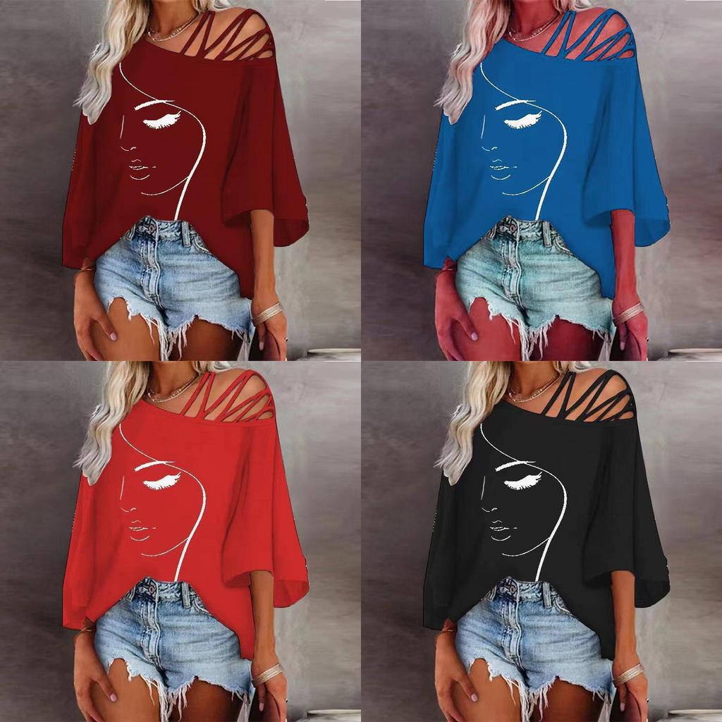 Cotton Summer Loose Fit Printed T Shirt With Batwing Sleeves For Casual Wear