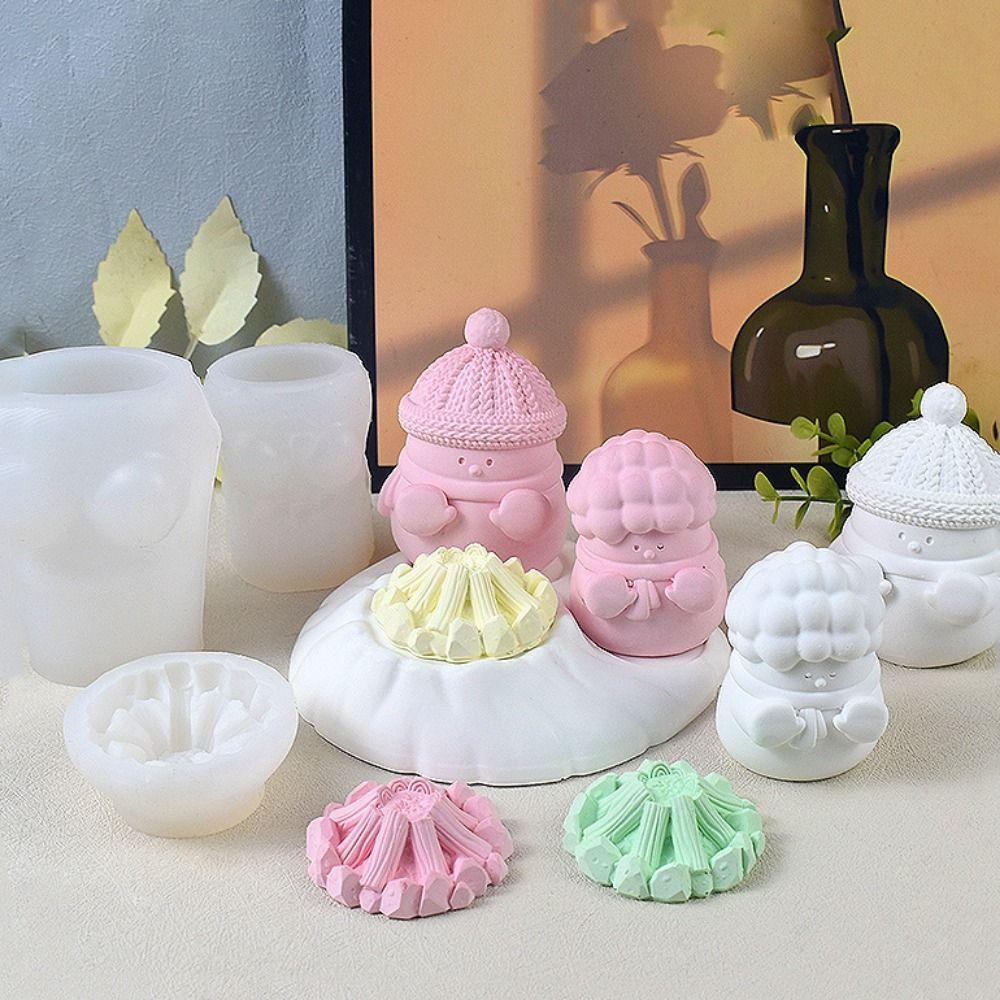 4pcs/set Cartoon Snowman Candle Mold Soft Crafts Gypsum Mold for Chocolate Cake Pudding