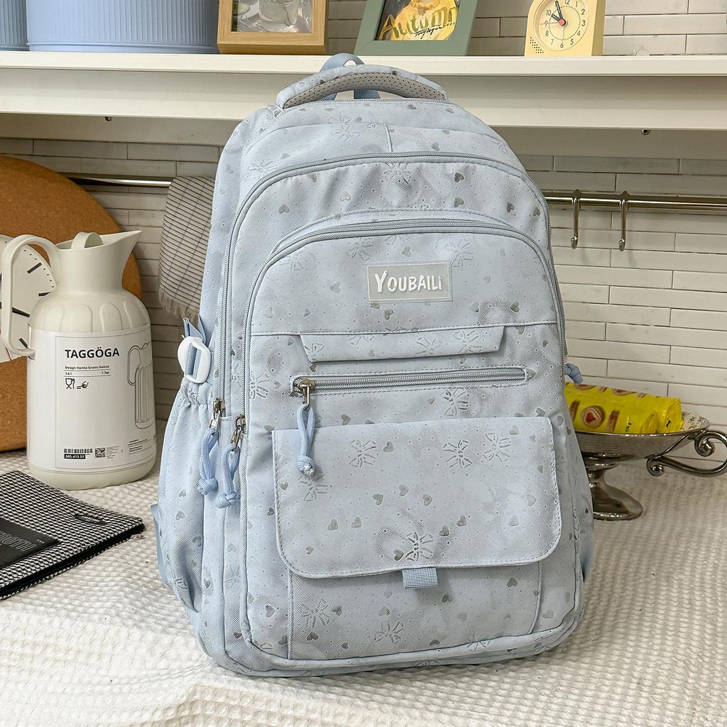 Schoolbag Korean version of high-value bow backpack for junior high school students, large-capacity schoolbag, casual trend, cute backpack.